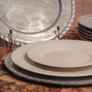 Mexican Pewter Spiral Design Charger Decor Plates Set of 4 Plates